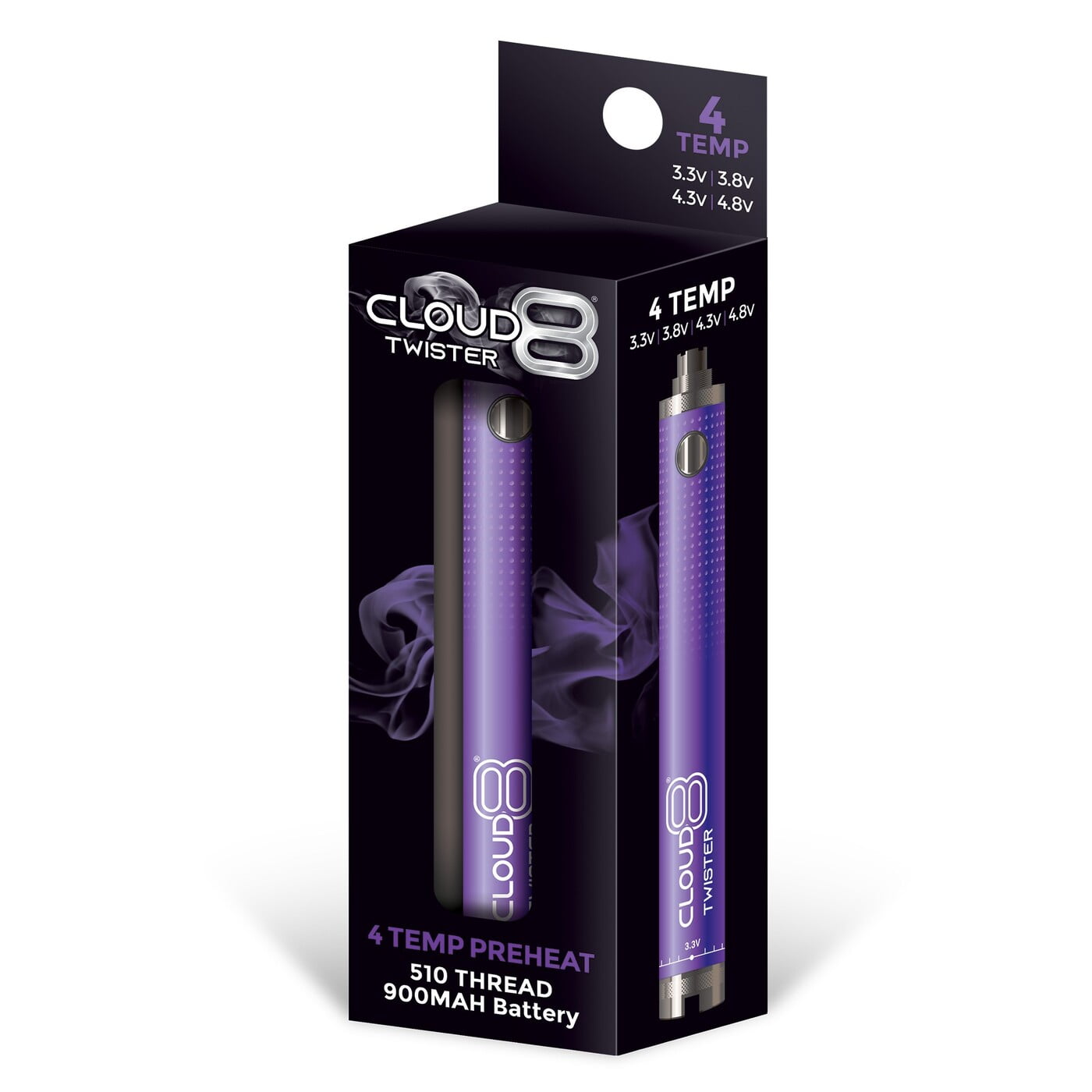 Cloud 8 - Twister - 900mah - 510 Thread Battery - 4 Temp - Purple